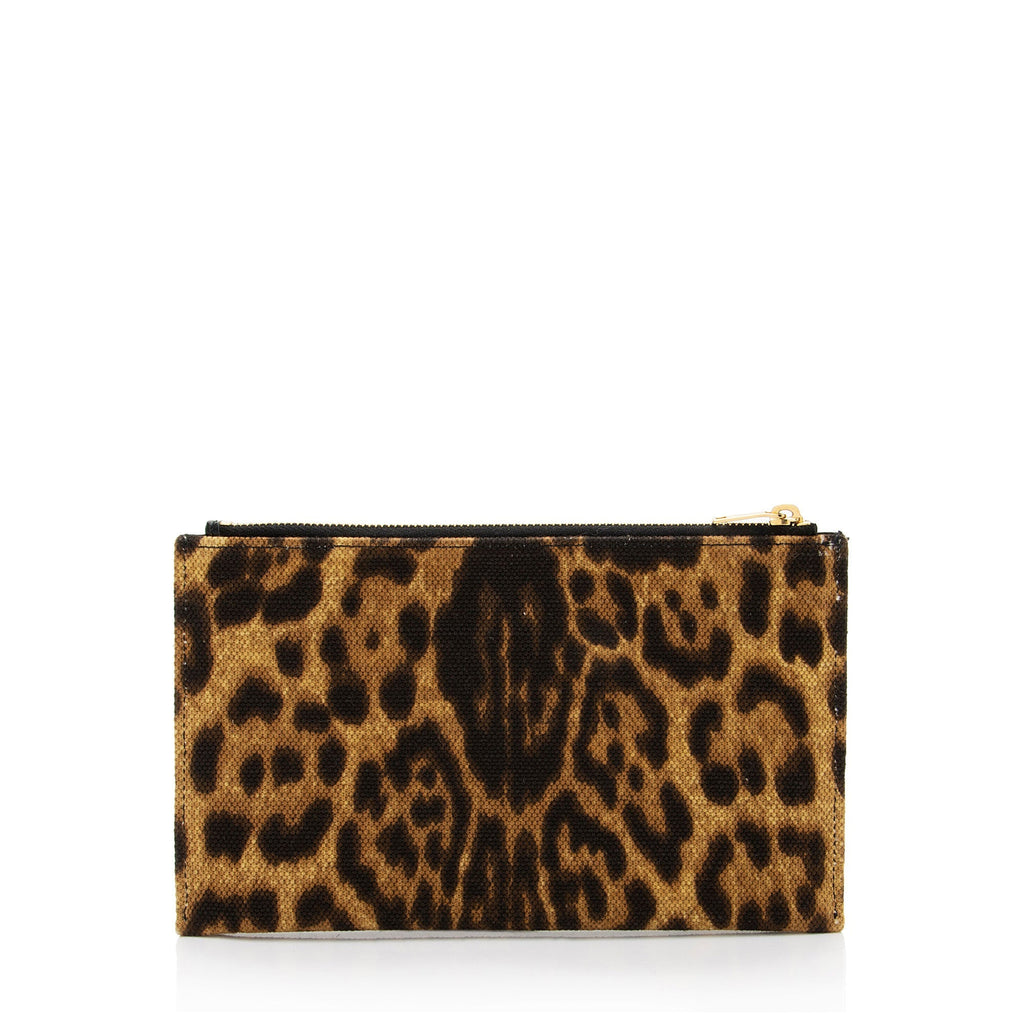Saint Laurent Canvas Calfskin Leopard Monogram Bill Pouch