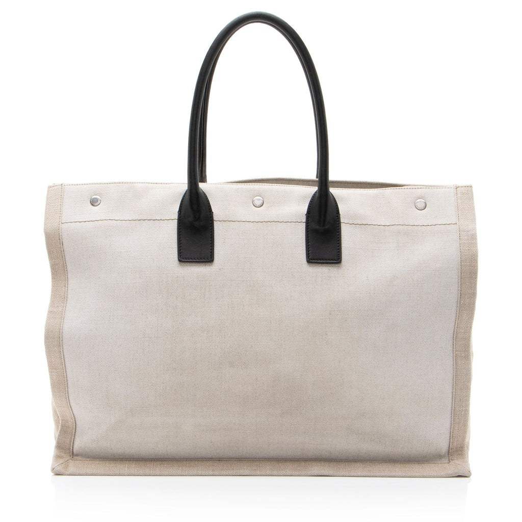 Saint Laurent Canvas Calfskin Rive Gauche Large Tote