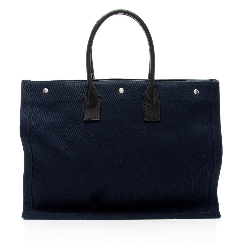 Saint Laurent Canvas Calfskin Rive Gauche Large Tote
