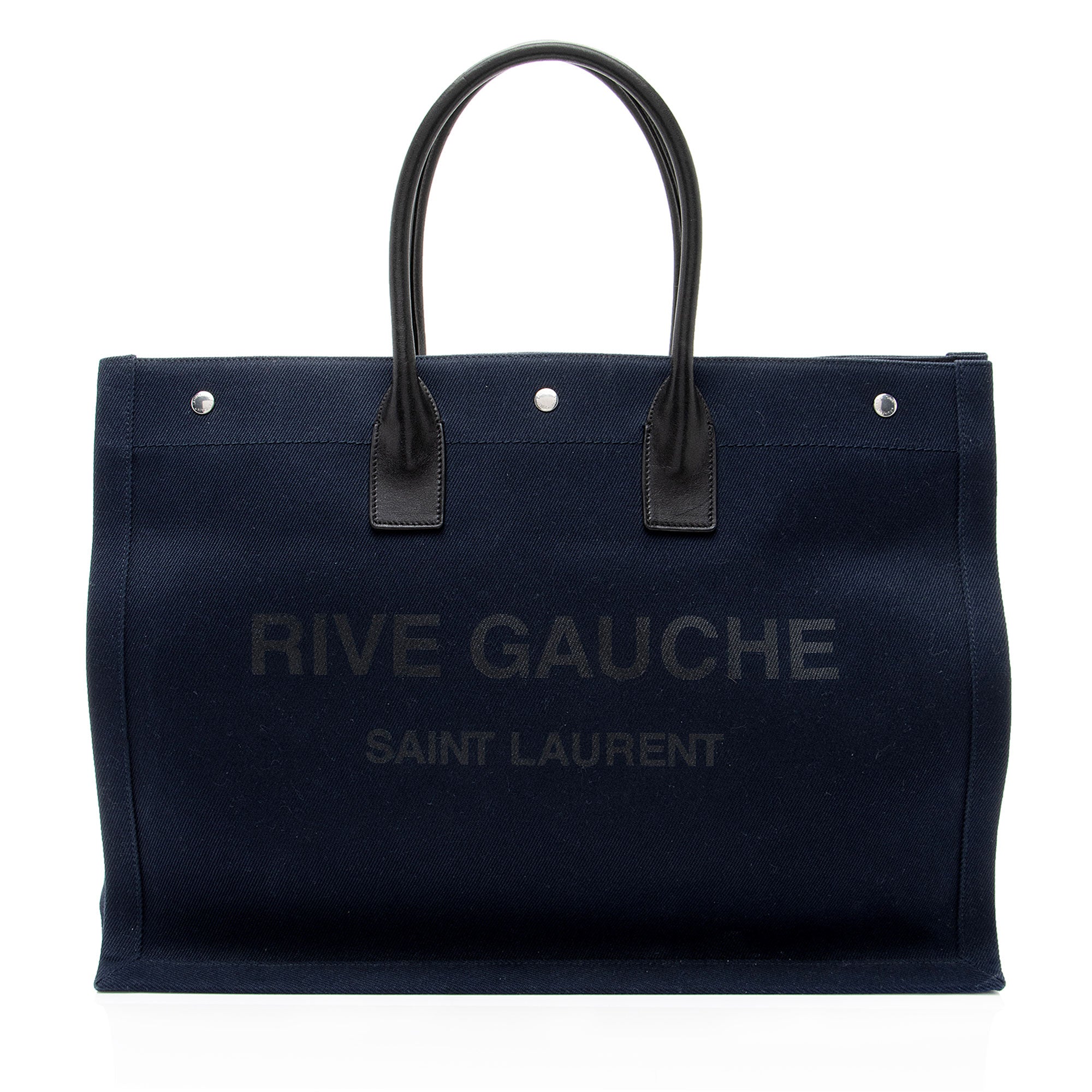 Saint Laurent Canvas Calfskin Rive Gauche Large Tote