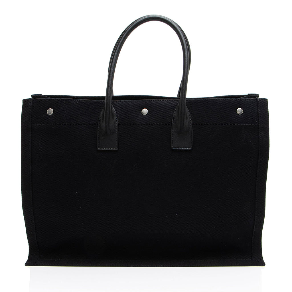 Saint Laurent Canvas Calfskin Rive Gauche Large Tote
