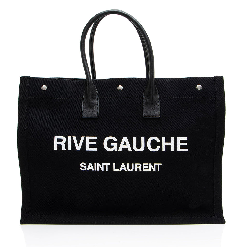 Saint Laurent Canvas Calfskin Rive Gauche Large Tote