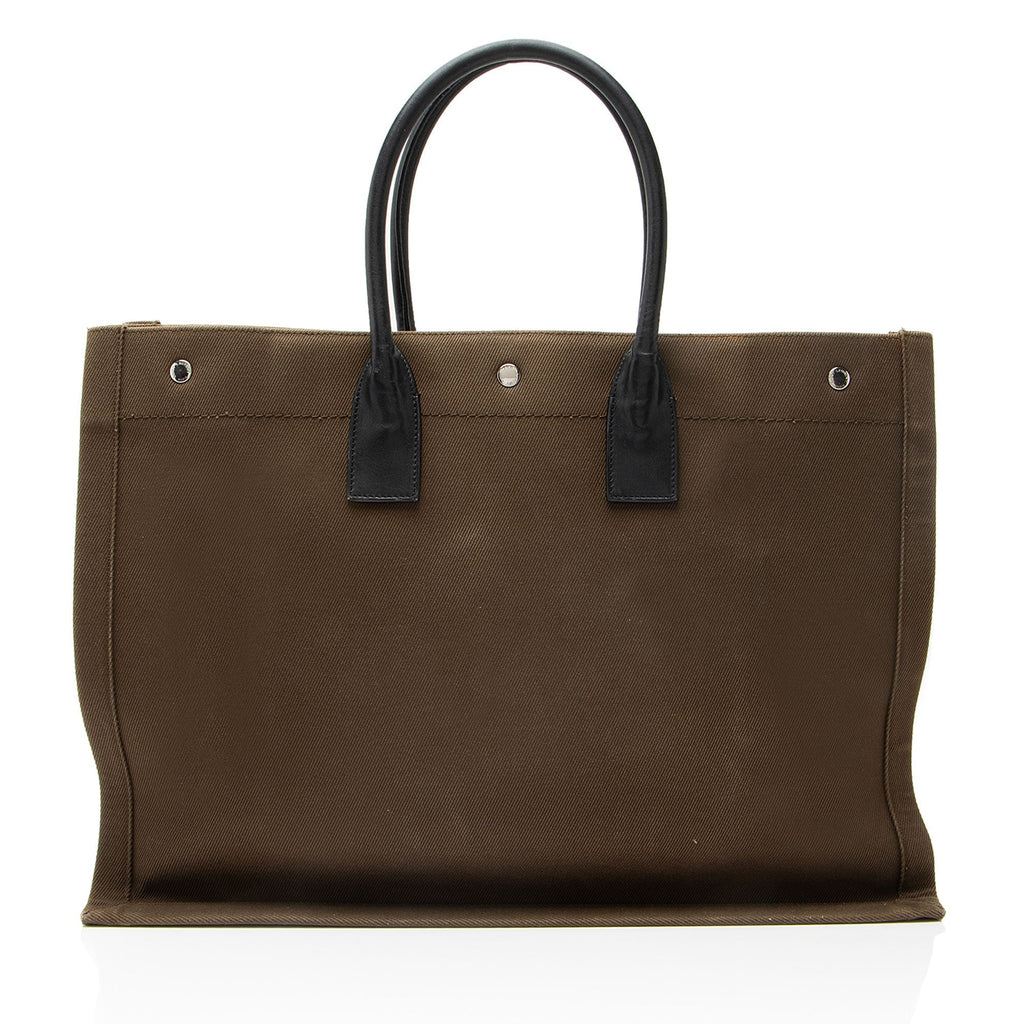 Saint Laurent Canvas Calfskin Rive Gauche Large Tote