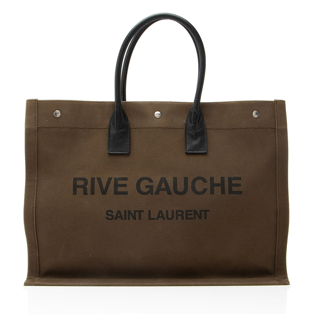 Saint Laurent Canvas Calfskin Rive Gauche Large Tote