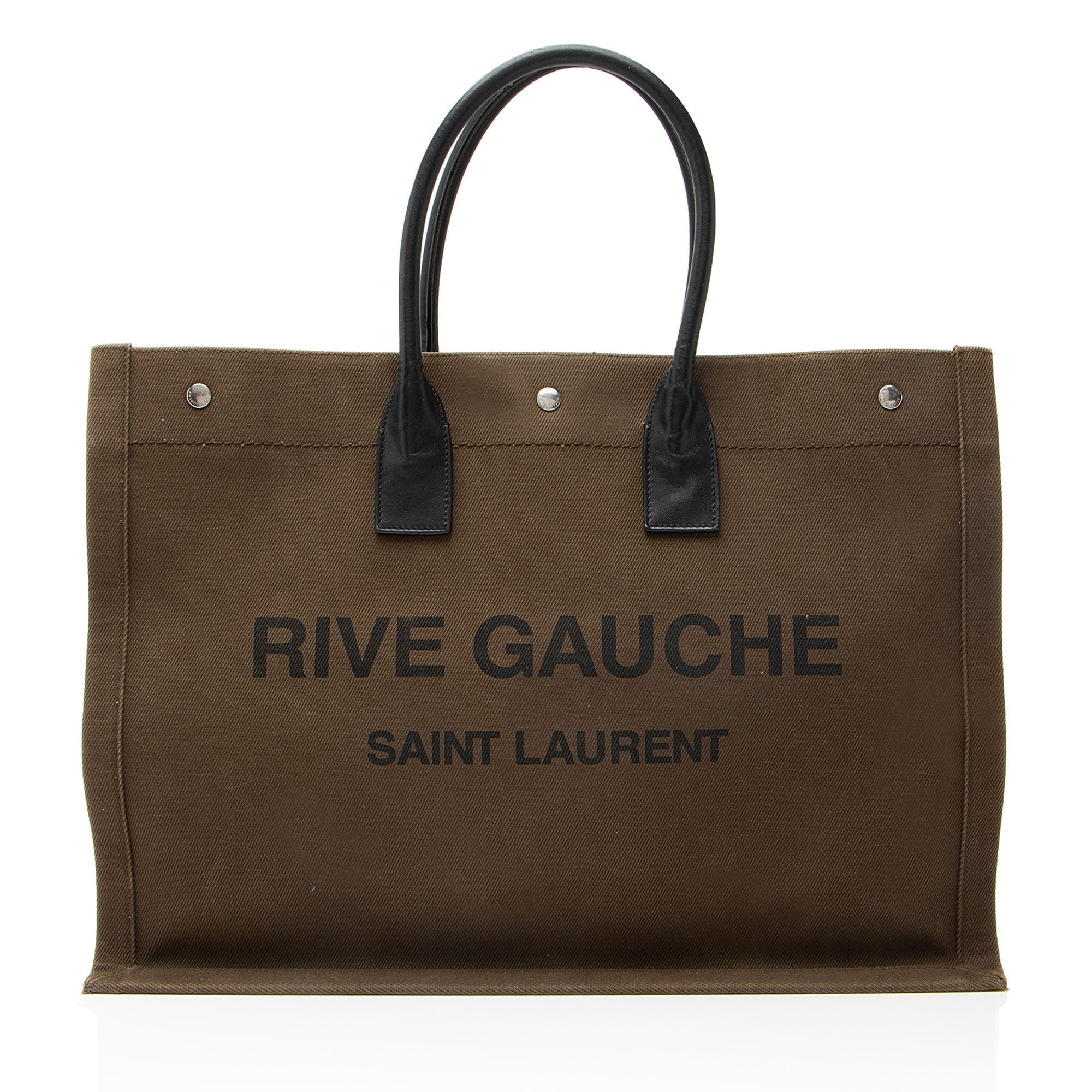 Saint Laurent Canvas Calfskin Rive Gauche Large Tote