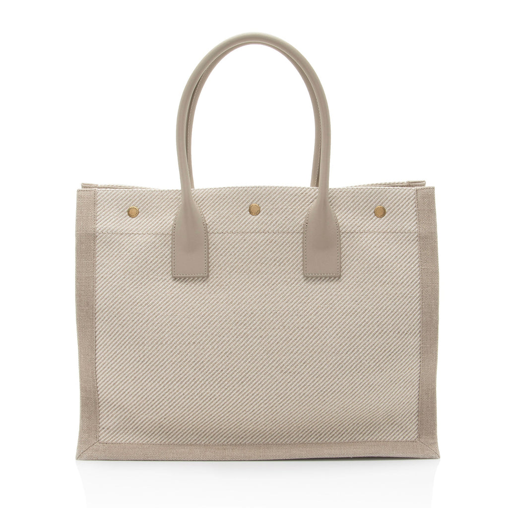 Saint Laurent Canvas Calfskin Rive Gauche Small Tote (SHF-UbHsVK)
