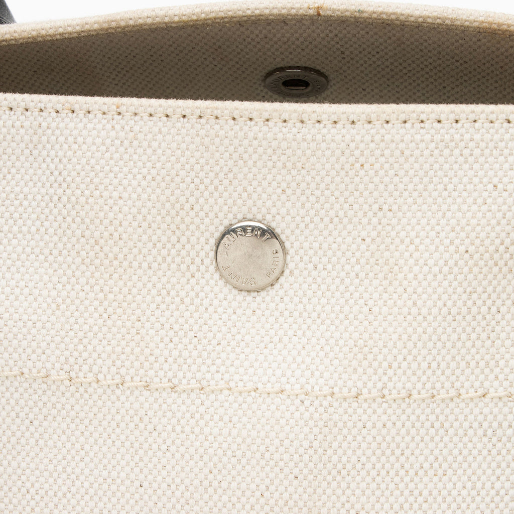 Saint Laurent Canvas Calfskin Rive Gauche Small Tote