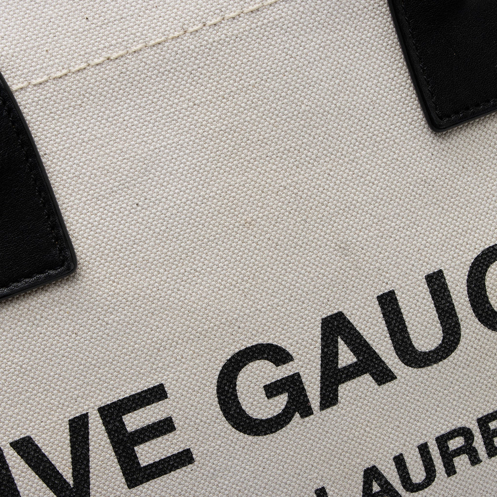 Saint Laurent Canvas Calfskin Rive Gauche Small Tote