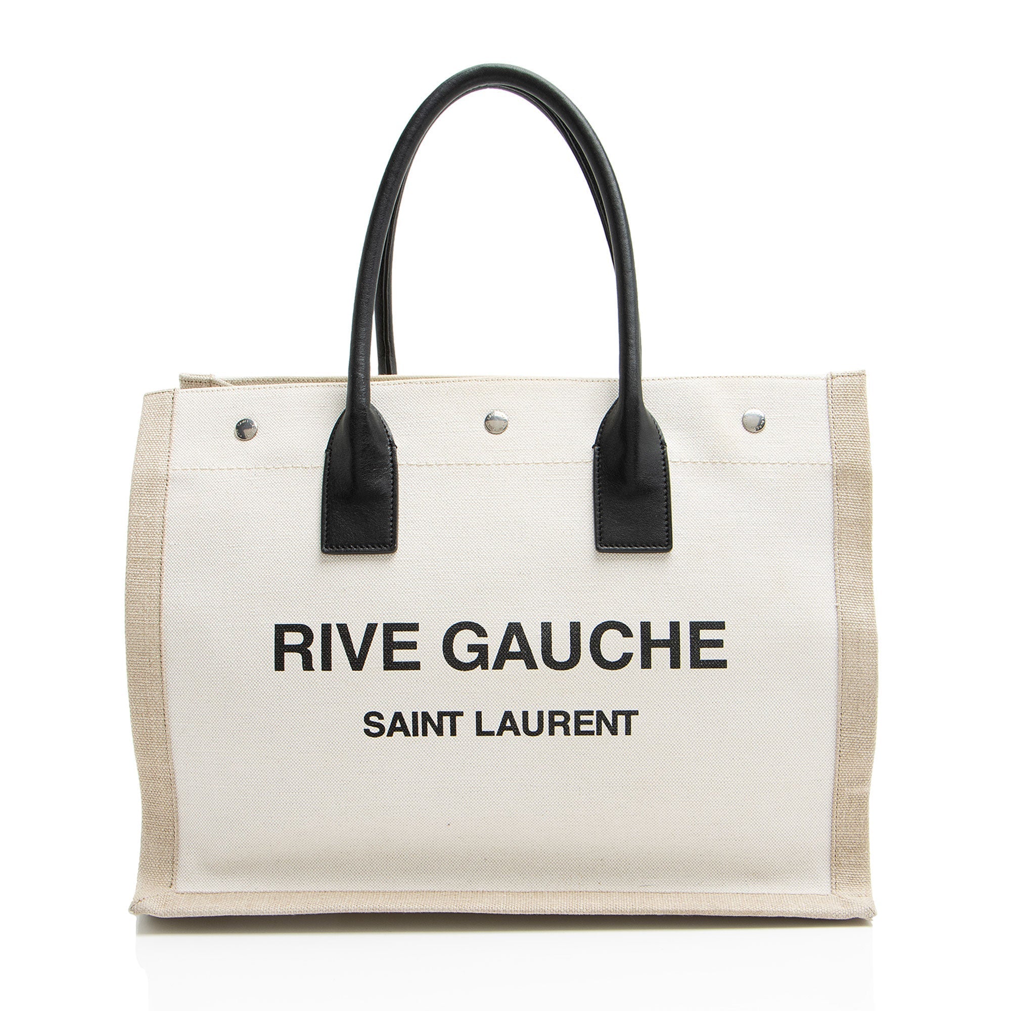 Saint Laurent Canvas Calfskin Rive Gauche Small Tote