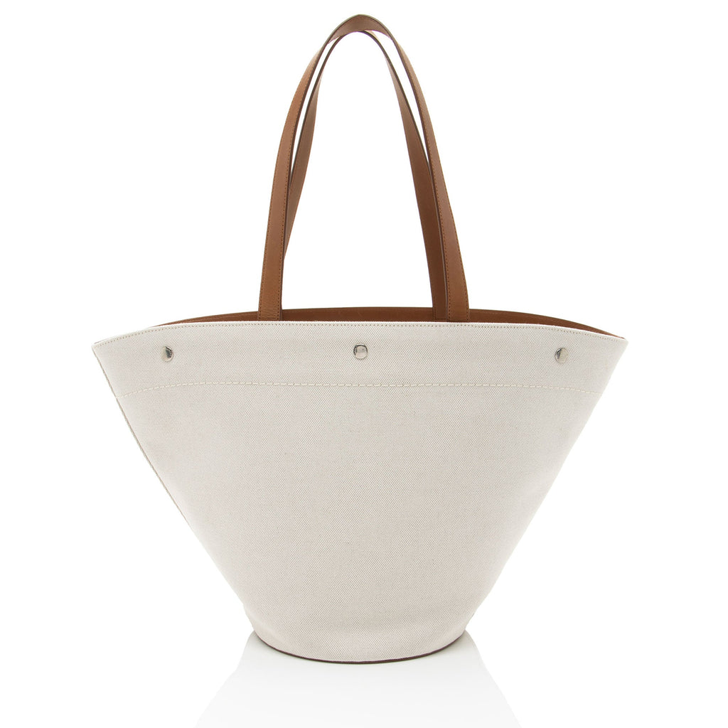 Saint Laurent Canvas Calfskin Trapezoid Rive Gauche Tote