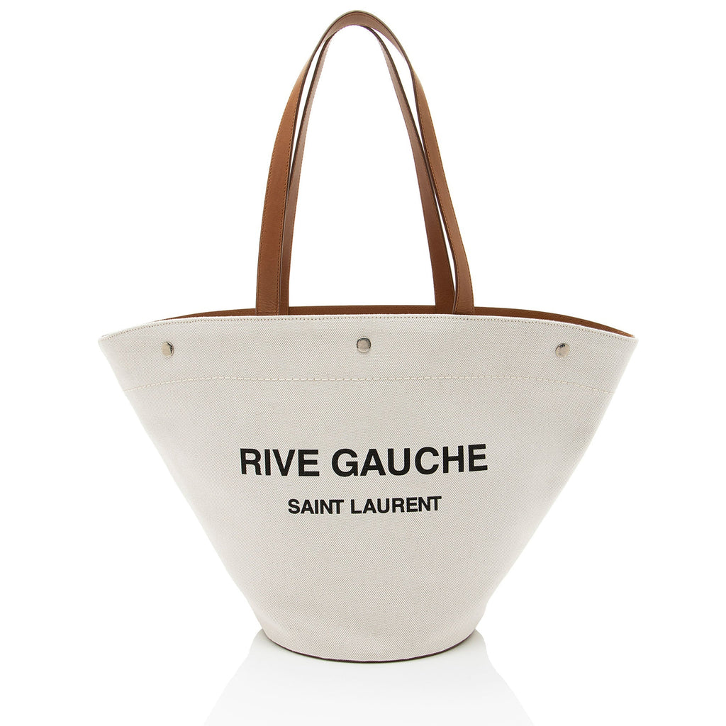 Saint Laurent Canvas Calfskin Trapezoid Rive Gauche Tote