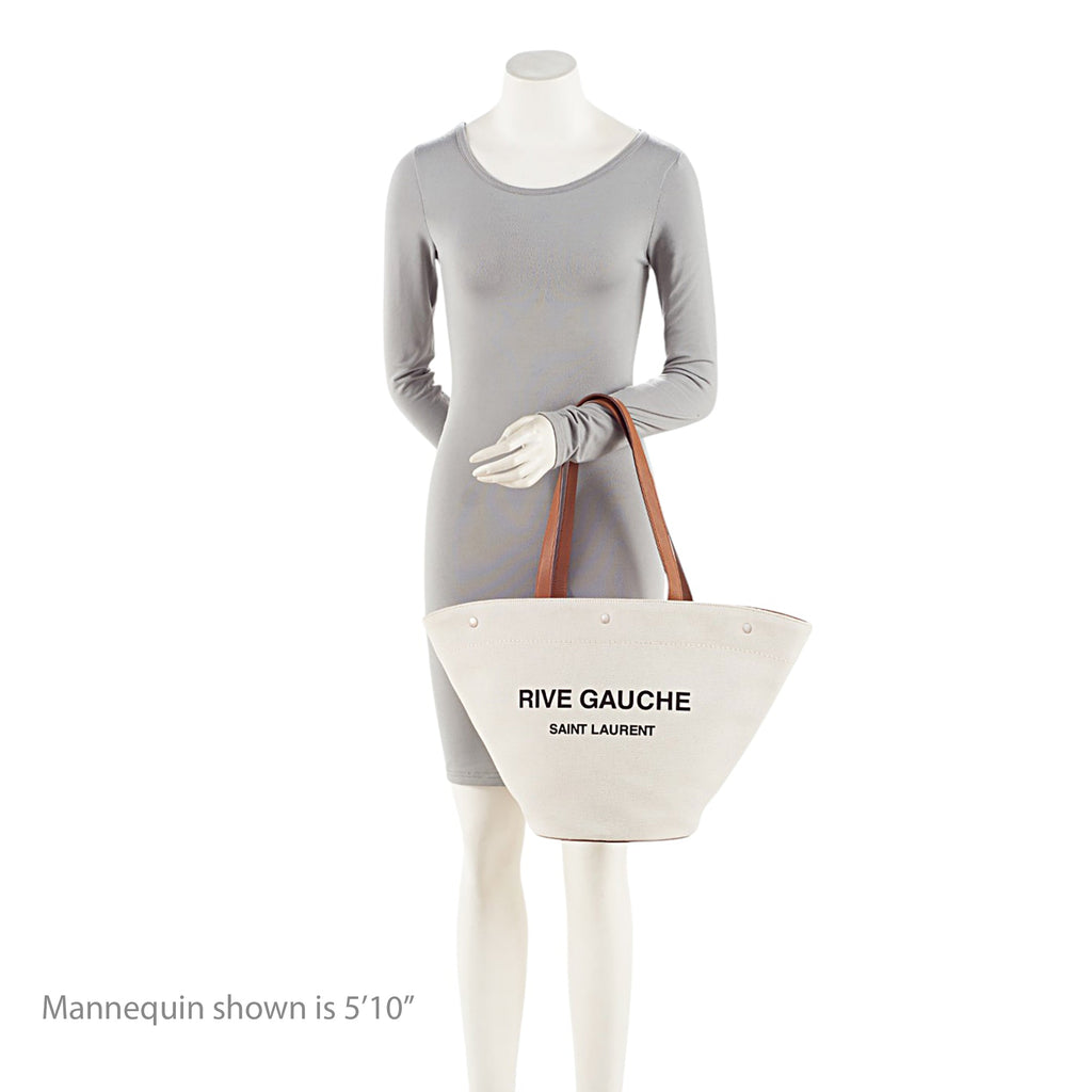 Saint Laurent Canvas Calfskin Trapezoid Rive Gauche Tote