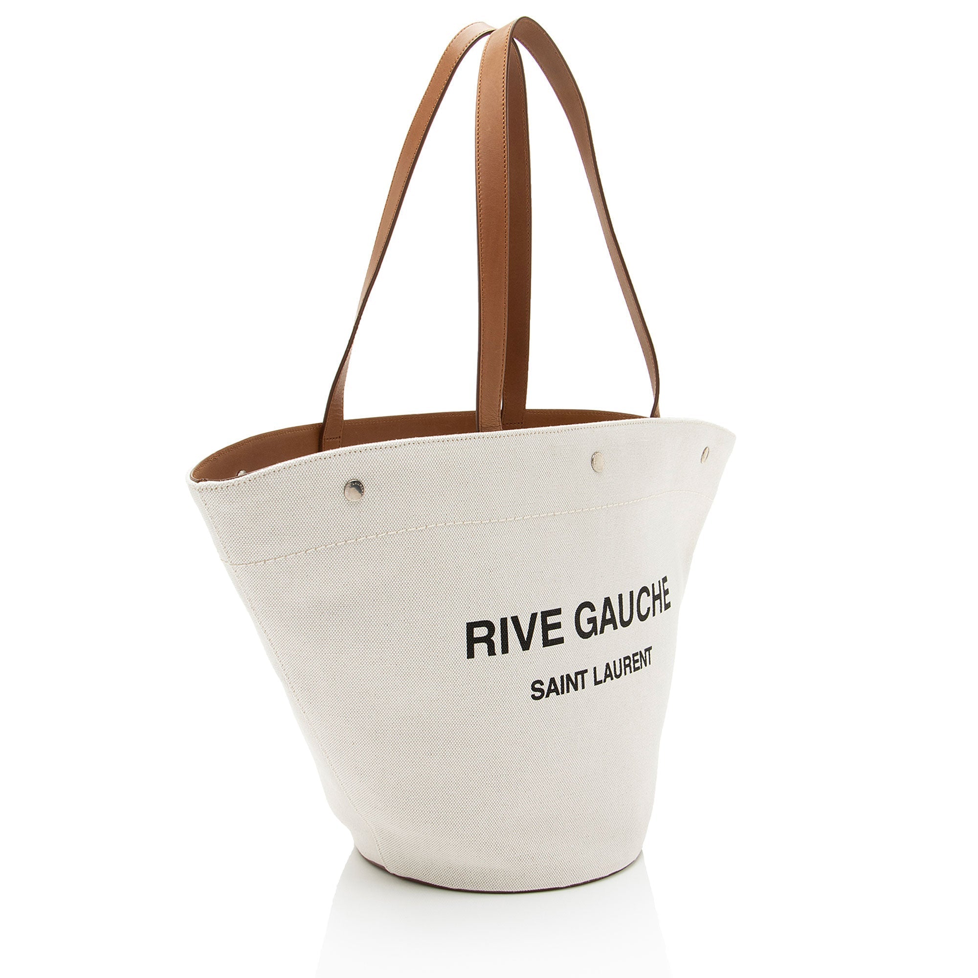 Saint Laurent Canvas Calfskin Trapezoid Rive Gauche Tote