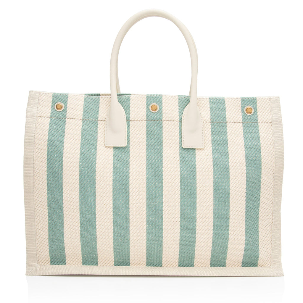 Saint Laurent Canvas Calfskin Striped Rive Gauche Large Tote