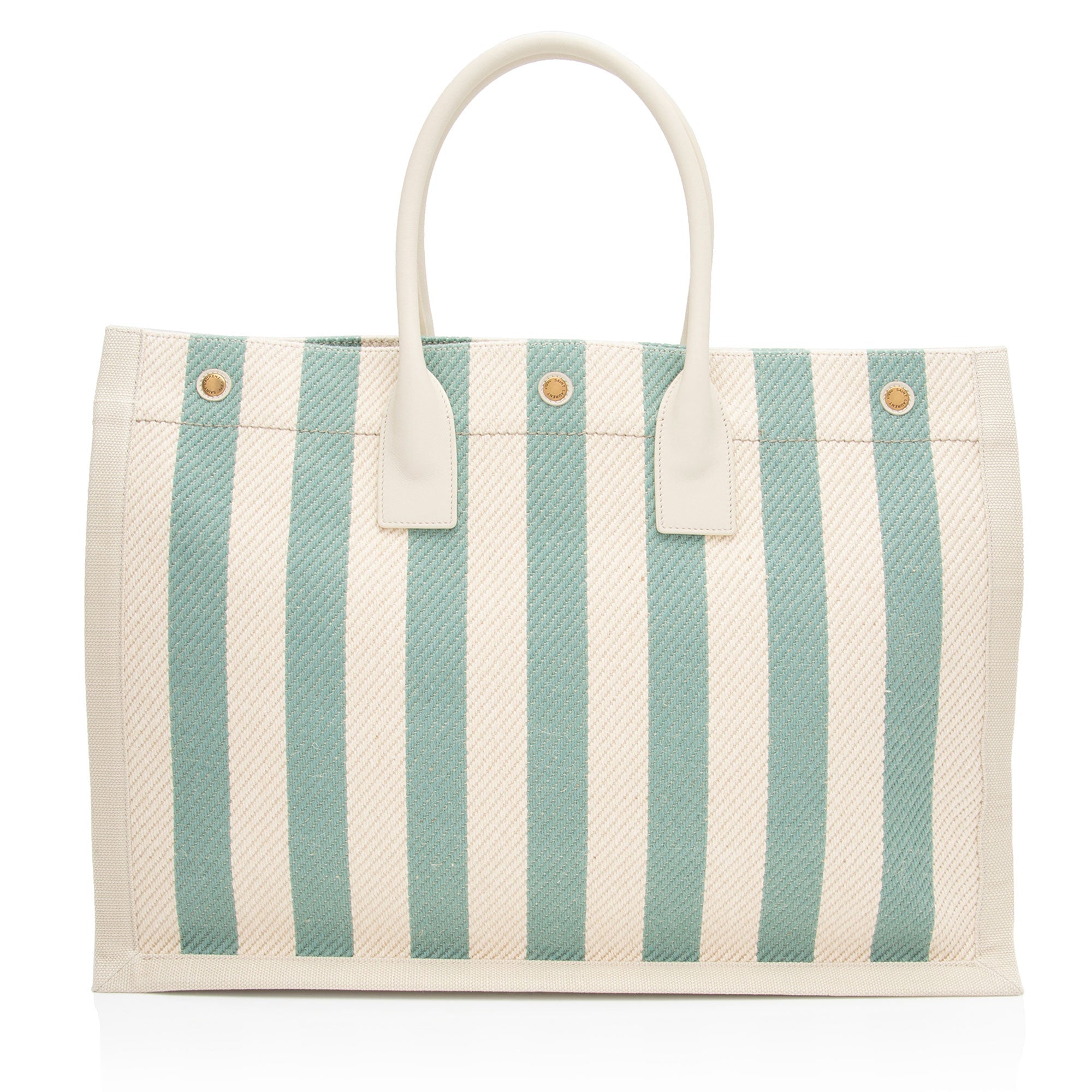 Saint Laurent Canvas Calfskin Striped Rive Gauche Large Tote