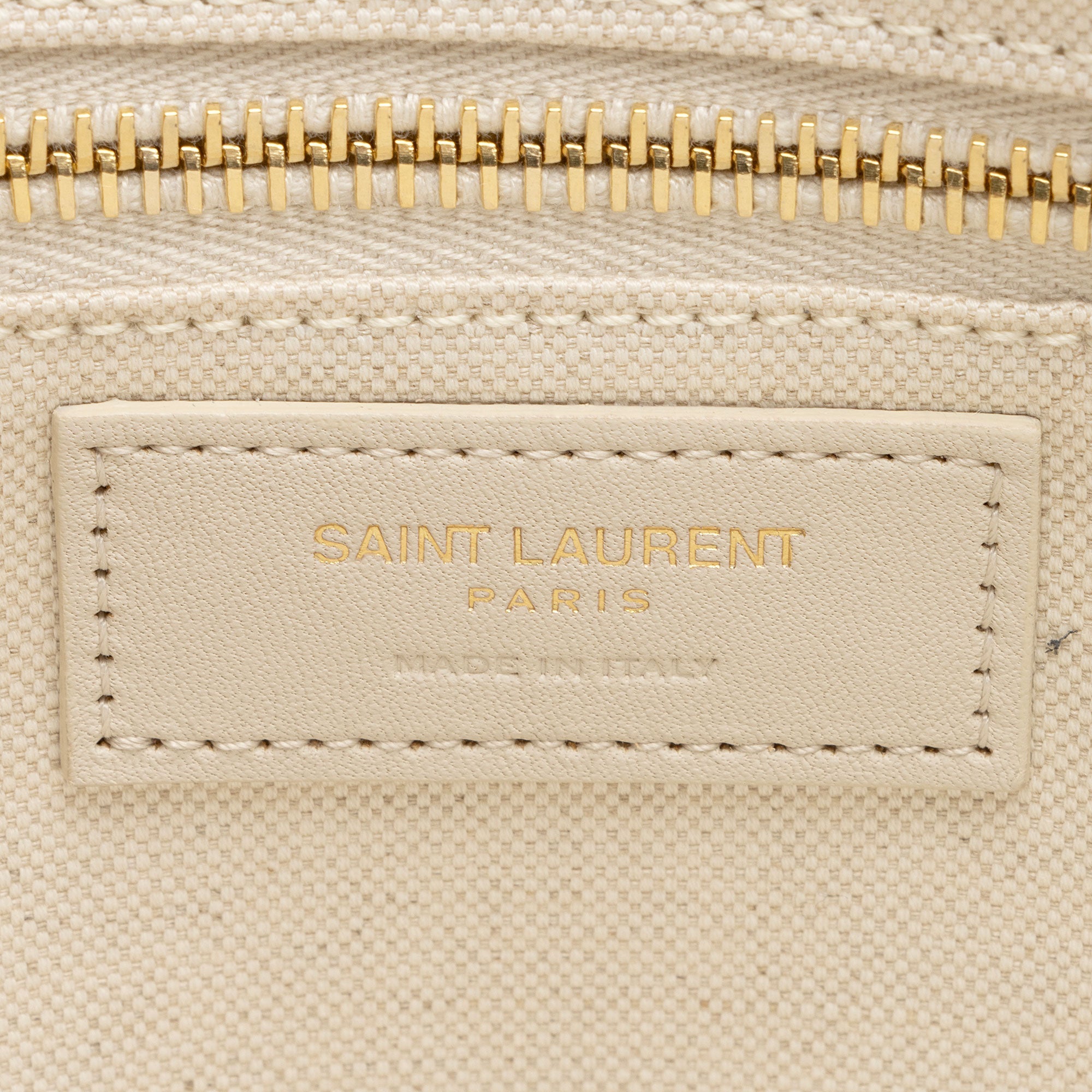 Saint Laurent Canvas Calfskin Striped Rive Gauche Large Tote