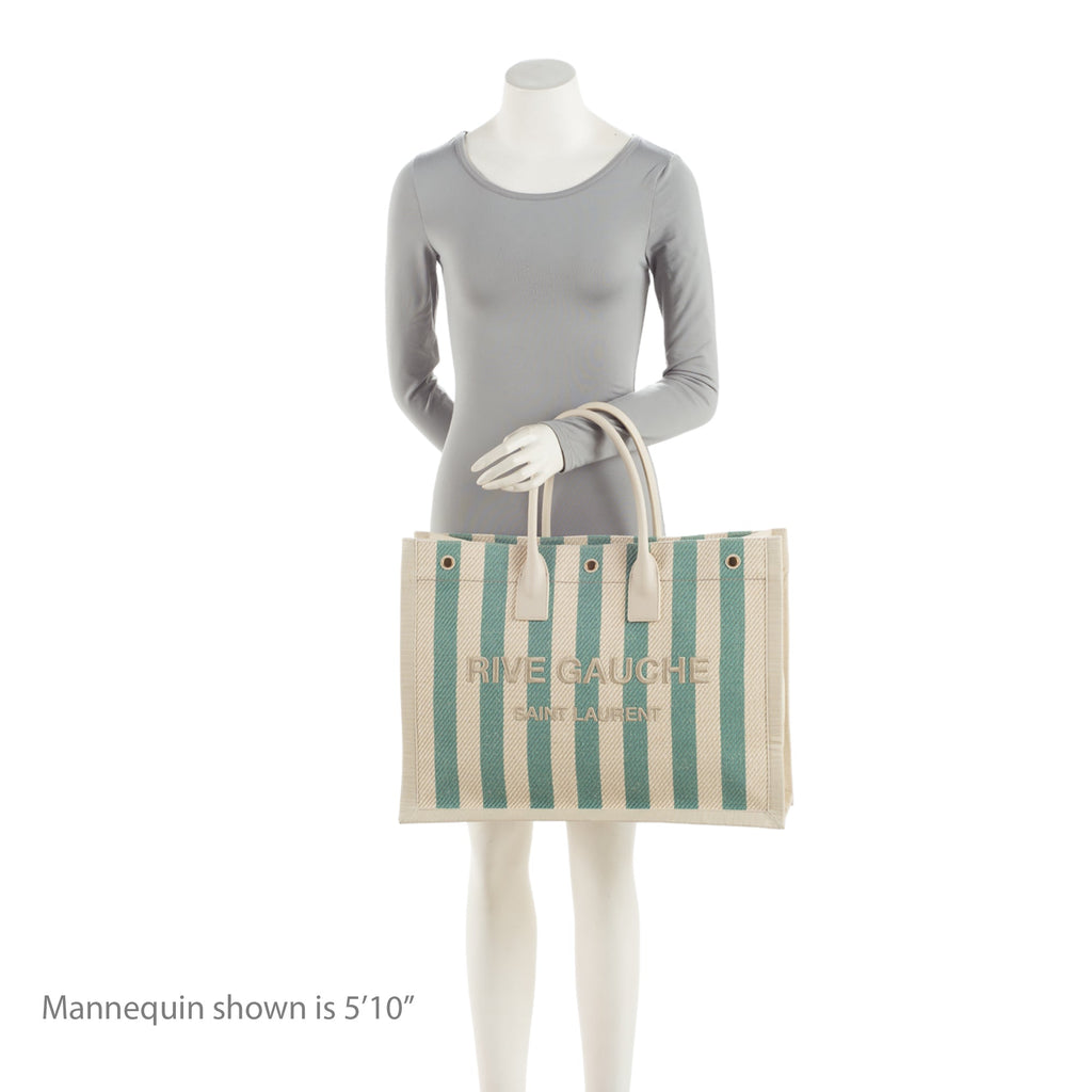 Saint Laurent Canvas Calfskin Striped Rive Gauche Large Tote