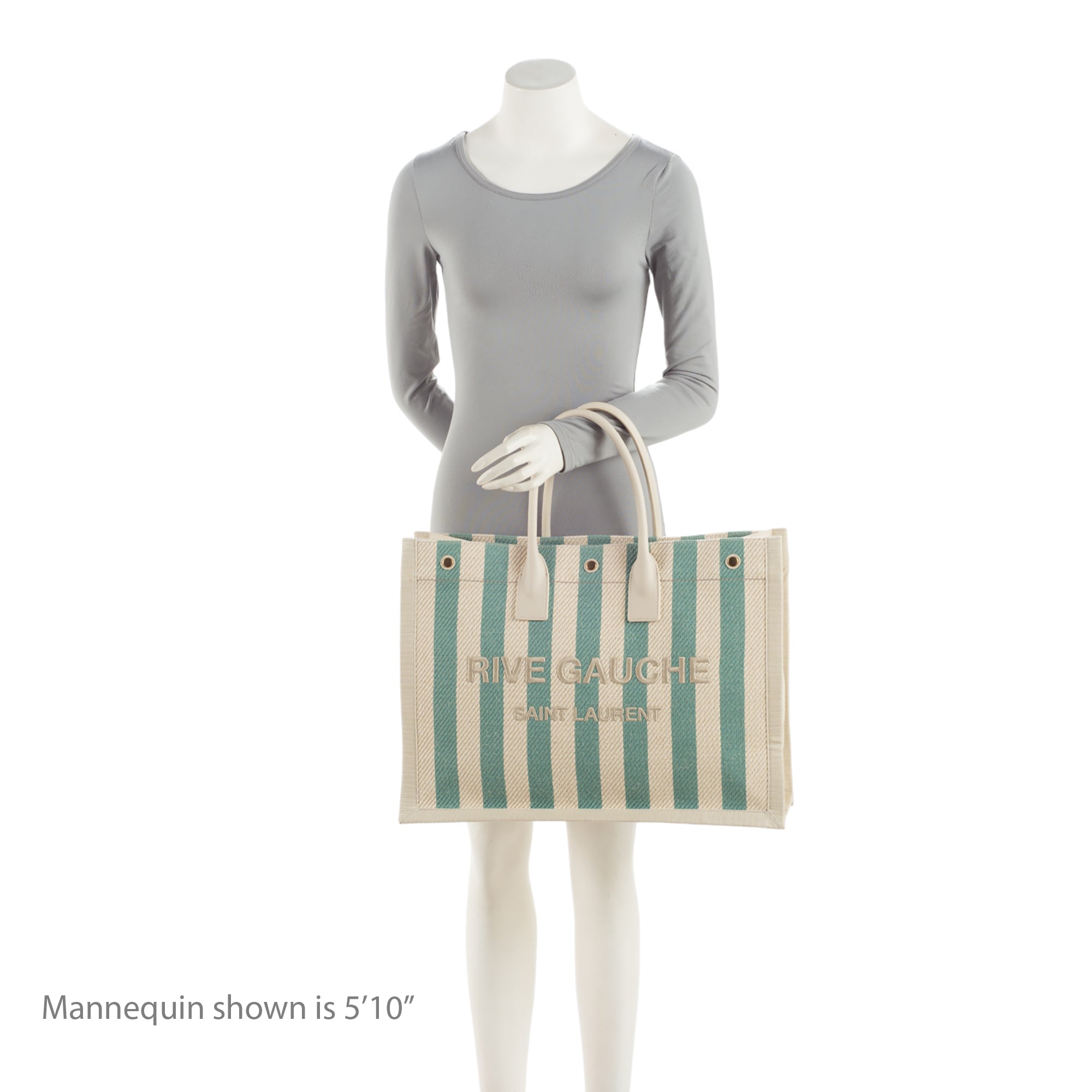 Saint Laurent Canvas Calfskin Striped Rive Gauche Large Tote