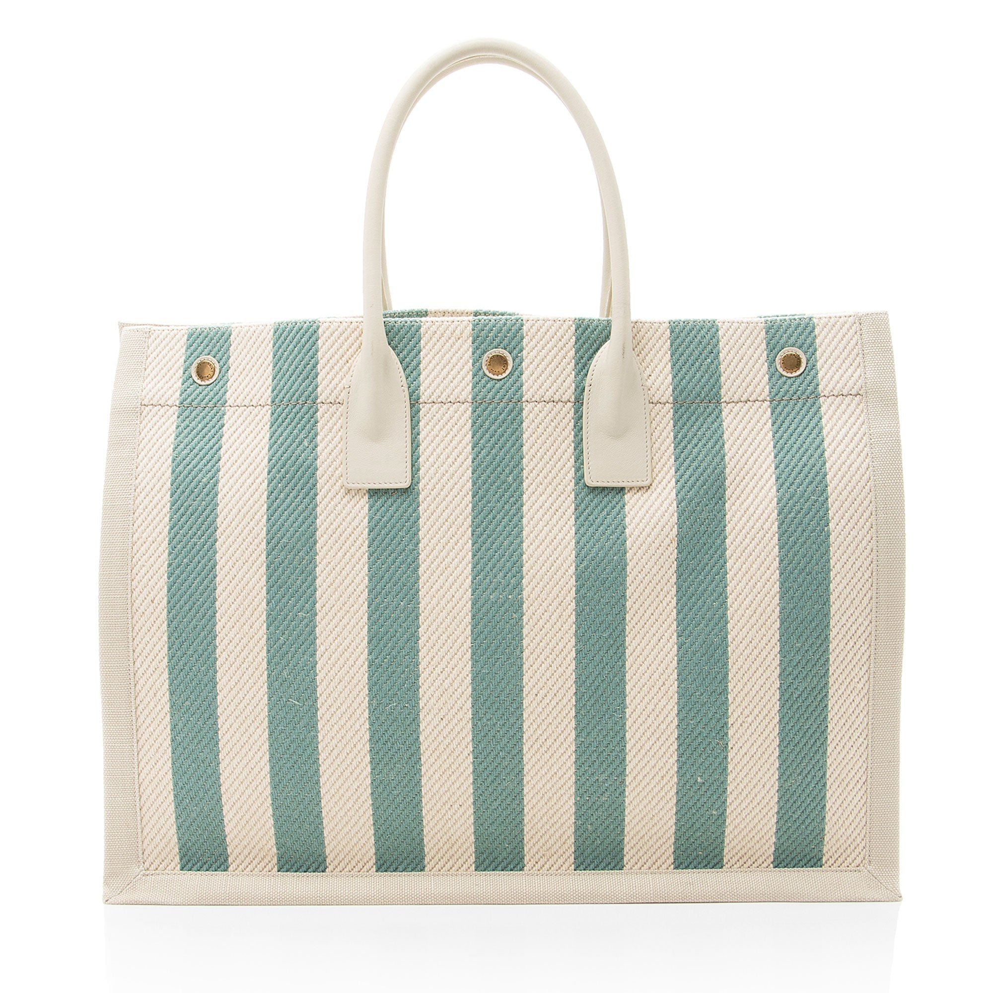 Saint Laurent Canvas Calfskin Striped Rive Gauche Large Tote