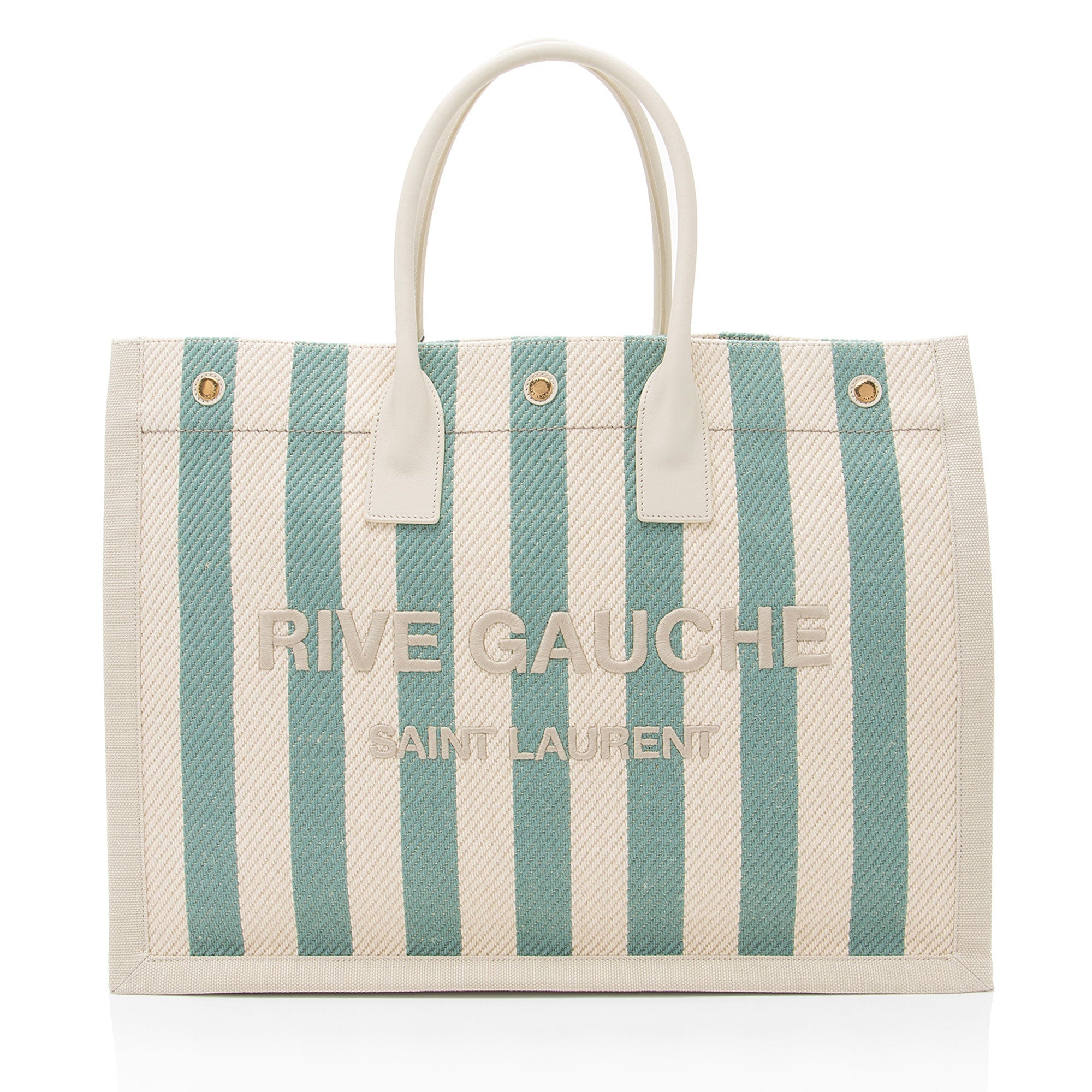 Saint Laurent Canvas Calfskin Striped Rive Gauche Large Tote