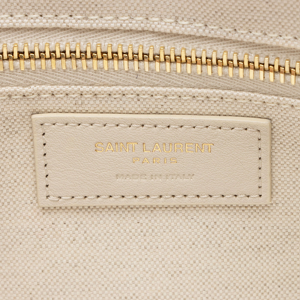 Saint Laurent Canvas Calfskin Striped Rive Gauche Large Tote