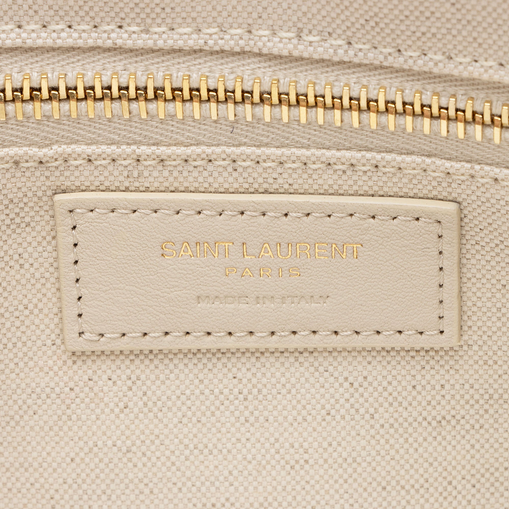 Saint Laurent Canvas Calfskin Striped Rive Gauche Large Tote