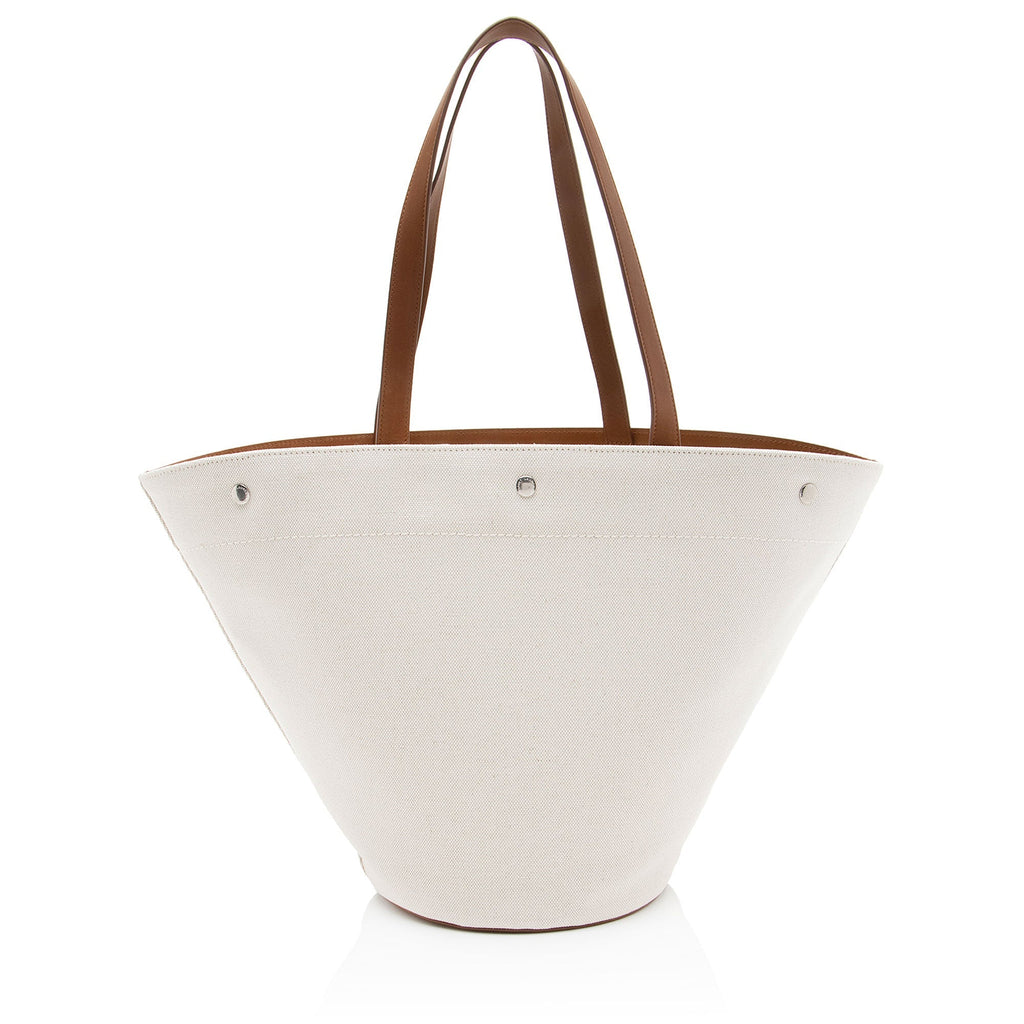 Saint Laurent Canvas Calfskin Trapezoid Rive Gauche Tote