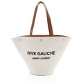 Saint Laurent Canvas Calfskin Trapezoid Rive Gauche Tote