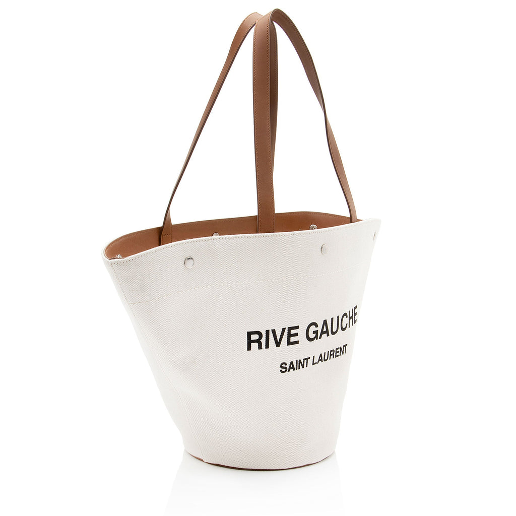 Saint Laurent Canvas Calfskin Trapezoid Rive Gauche Tote