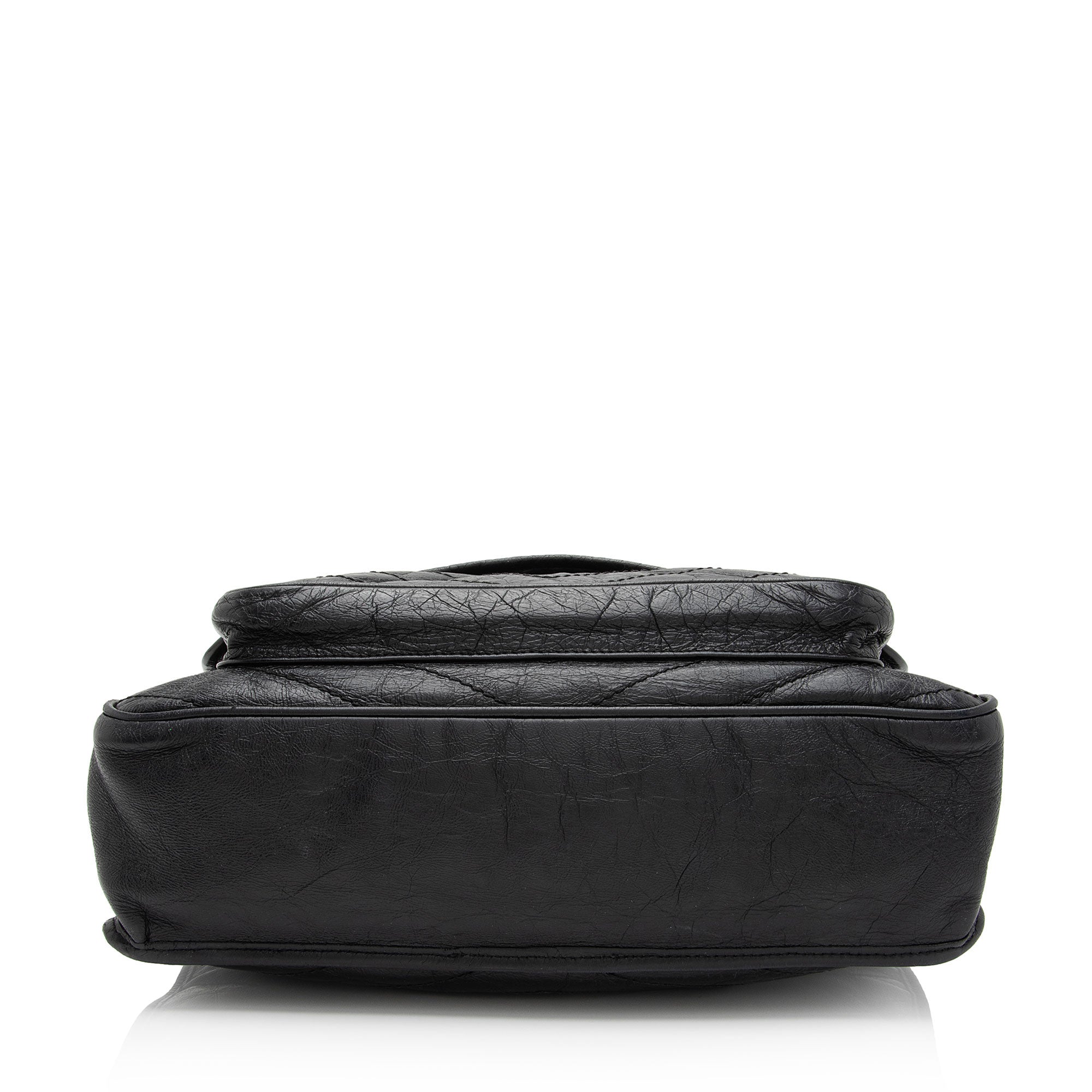 Saint Laurent Crinkled Calfskin Matte Black Monogram Niki Large Shoulder Bag (SHF-eFW25Q)