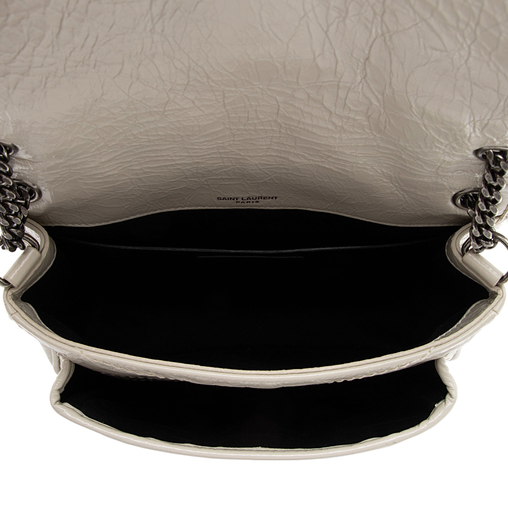 Saint Laurent Crinkled Calfskin Monogram Niki Baby Shoulder Bag (SHF-6jT1UC)