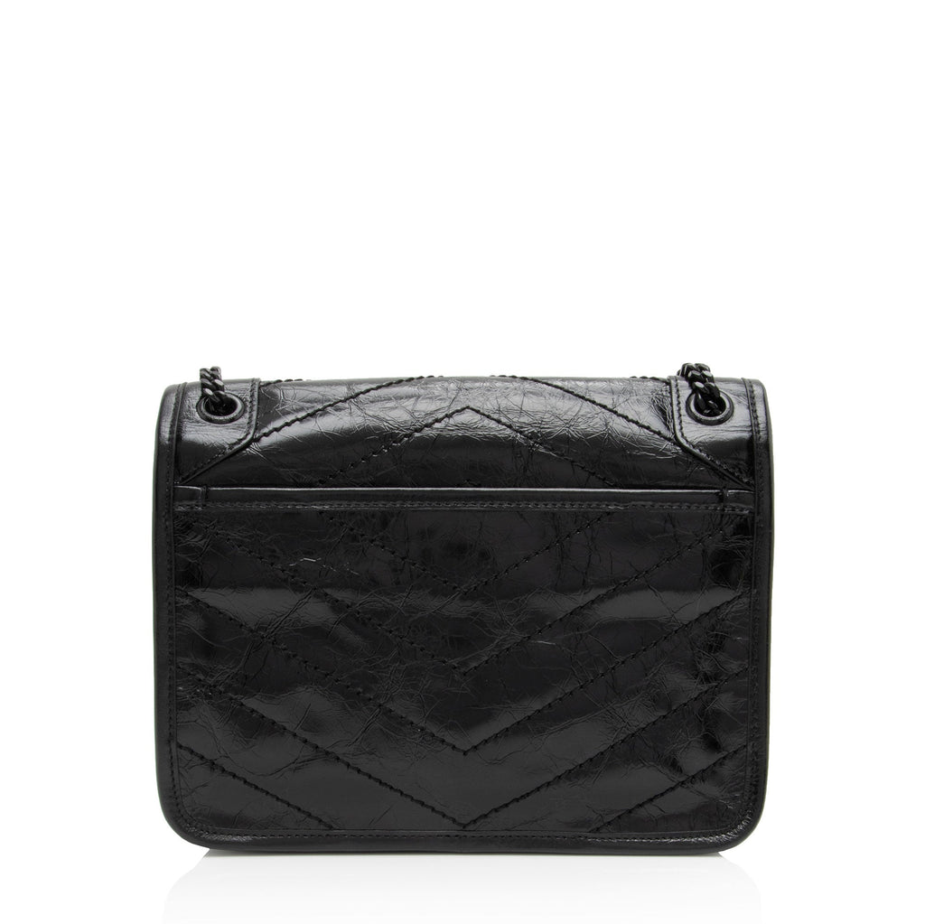 Saint Laurent Crinkled Calfskin Monogram Niki Baby Shoulder Bag (SHF-BRqPlH)