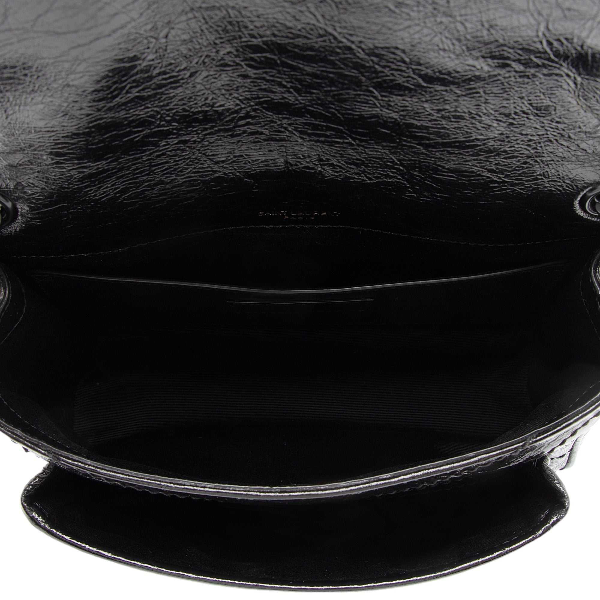 Saint Laurent Crinkled Calfskin Monogram Niki Baby Shoulder Bag (SHF-BRqPlH)