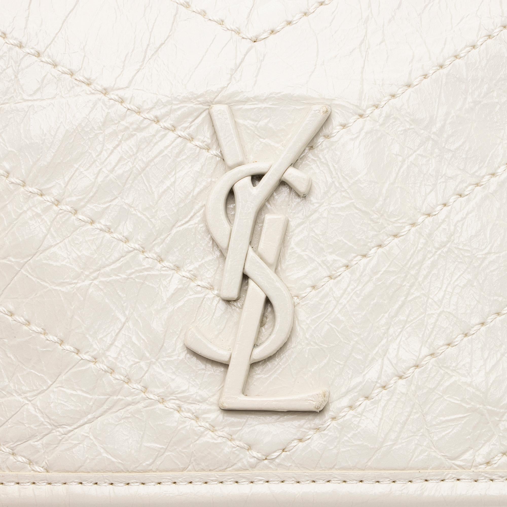 Saint Laurent Crinkled Calfskin Monogram Niki Chain Wallet (SHF-23686)