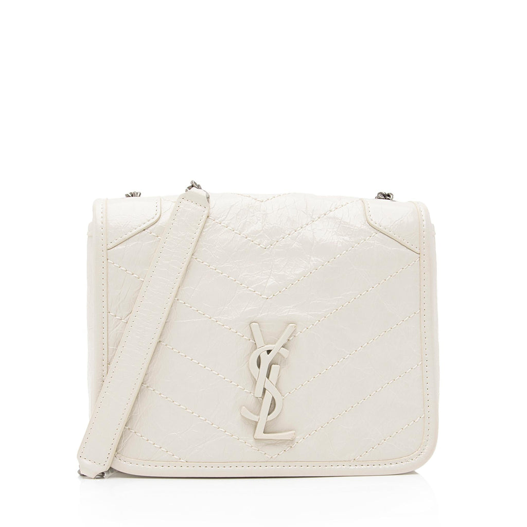 Saint Laurent Crinkled Calfskin Monogram Niki Chain Wallet (SHF-23686)