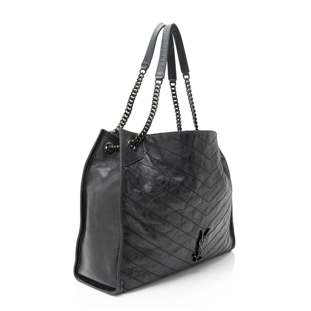 Saint Laurent Crinkled Calfskin Monogram Niki Large Shopping Tote
