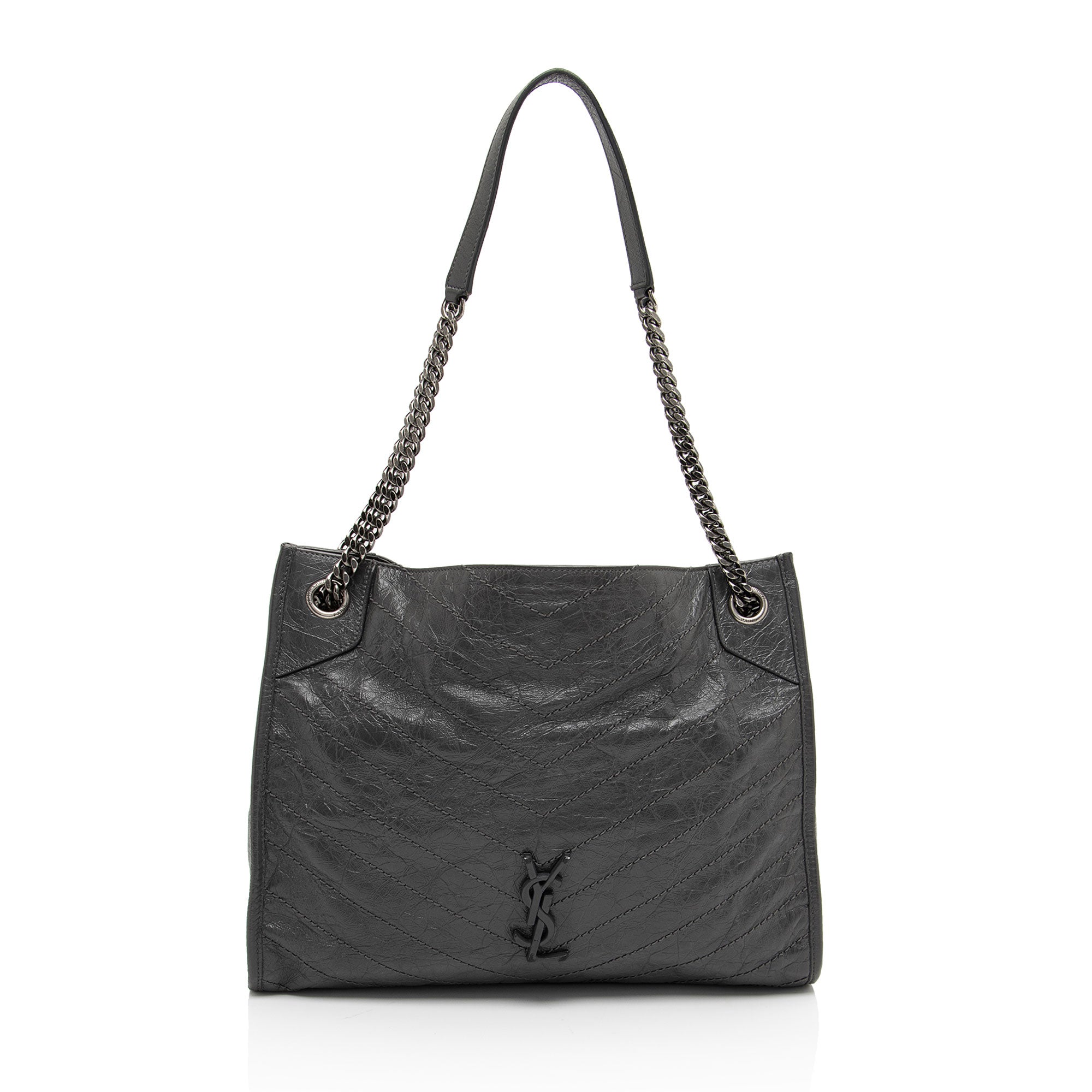 Saint Laurent Crinkled Calfskin Monogram Niki Medium Shopping Tote (SHF-gLfdmG)