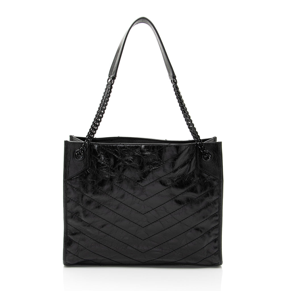 Saint Laurent Crinkled Calfskin Monogram Niki Medium Shopping Tote (SHF-HoUdcp)