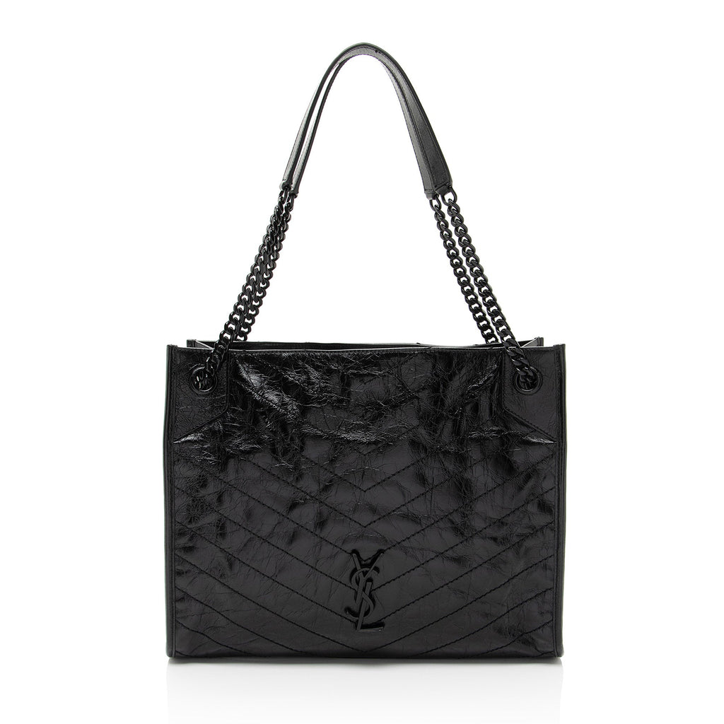 Saint Laurent Crinkled Calfskin Monogram Niki Medium Shopping Tote (SHF-HoUdcp)