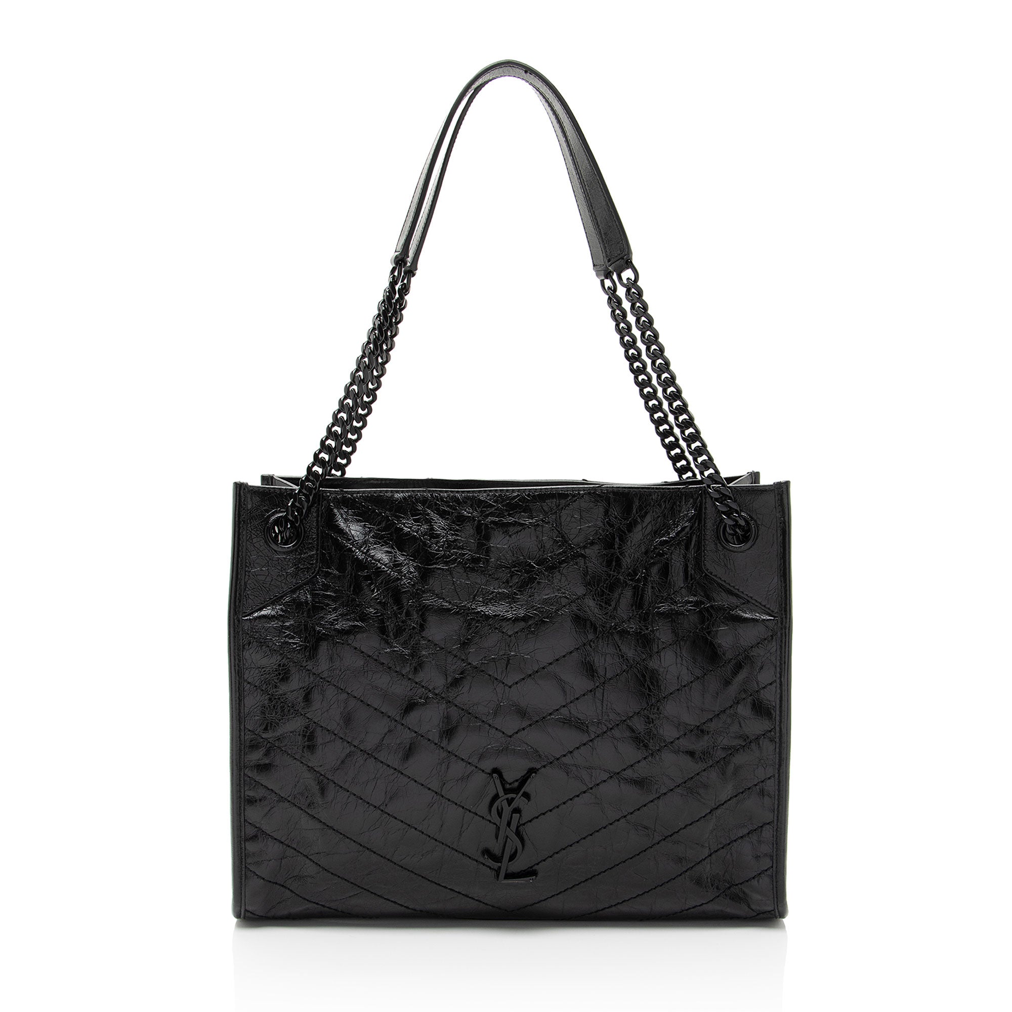 Saint Laurent Crinkled Calfskin Monogram Niki Medium Shopping Tote (SHF-HoUdcp)