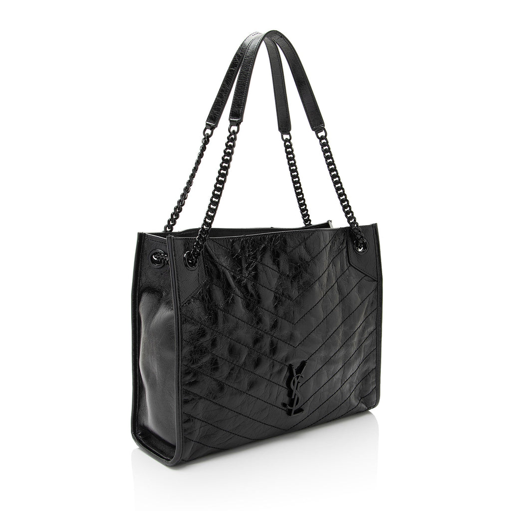 Saint Laurent Crinkled Calfskin Monogram Niki Medium Shopping Tote (SHF-HoUdcp)