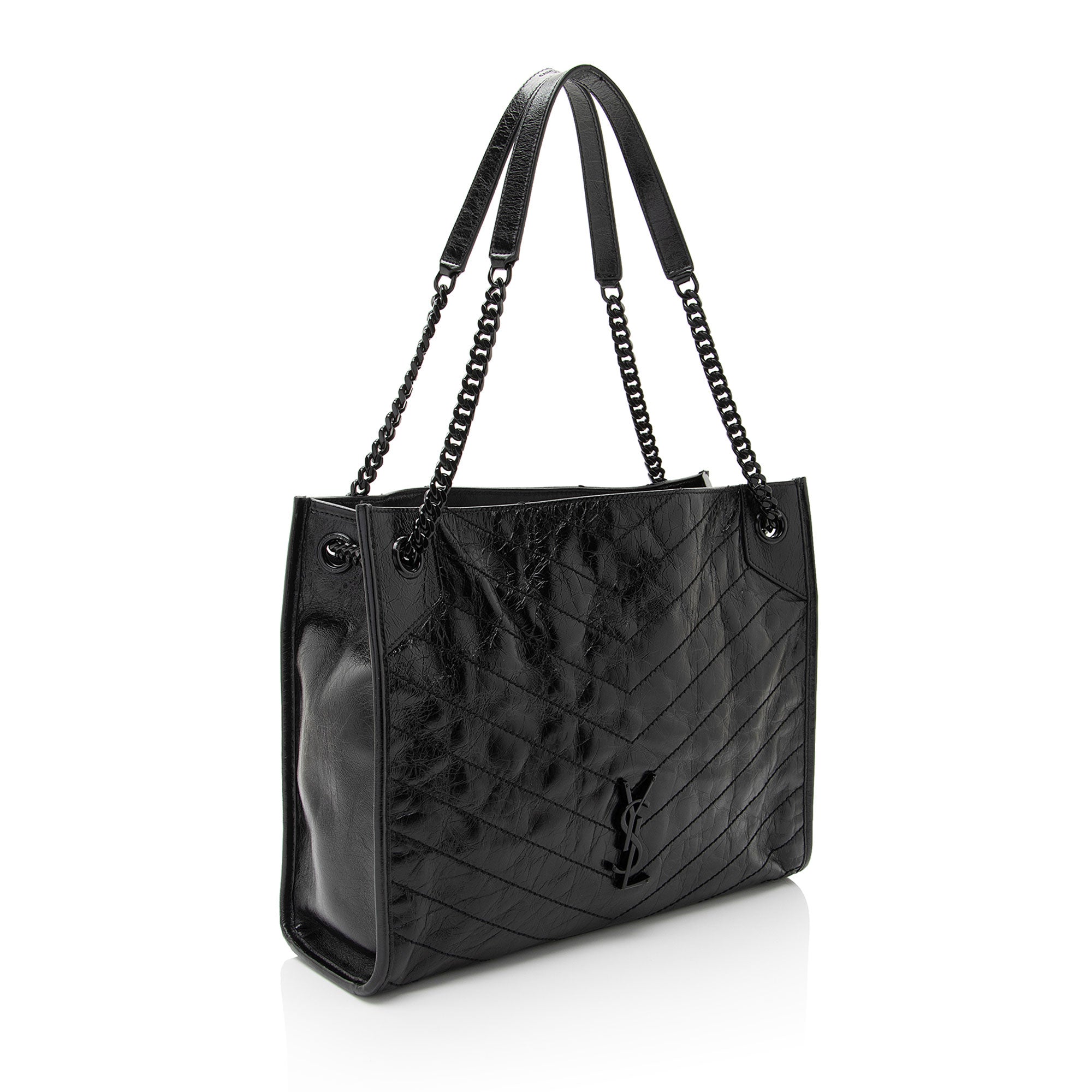 Saint Laurent Crinkled Calfskin Monogram Niki Medium Shopping Tote (SHF-HoUdcp)