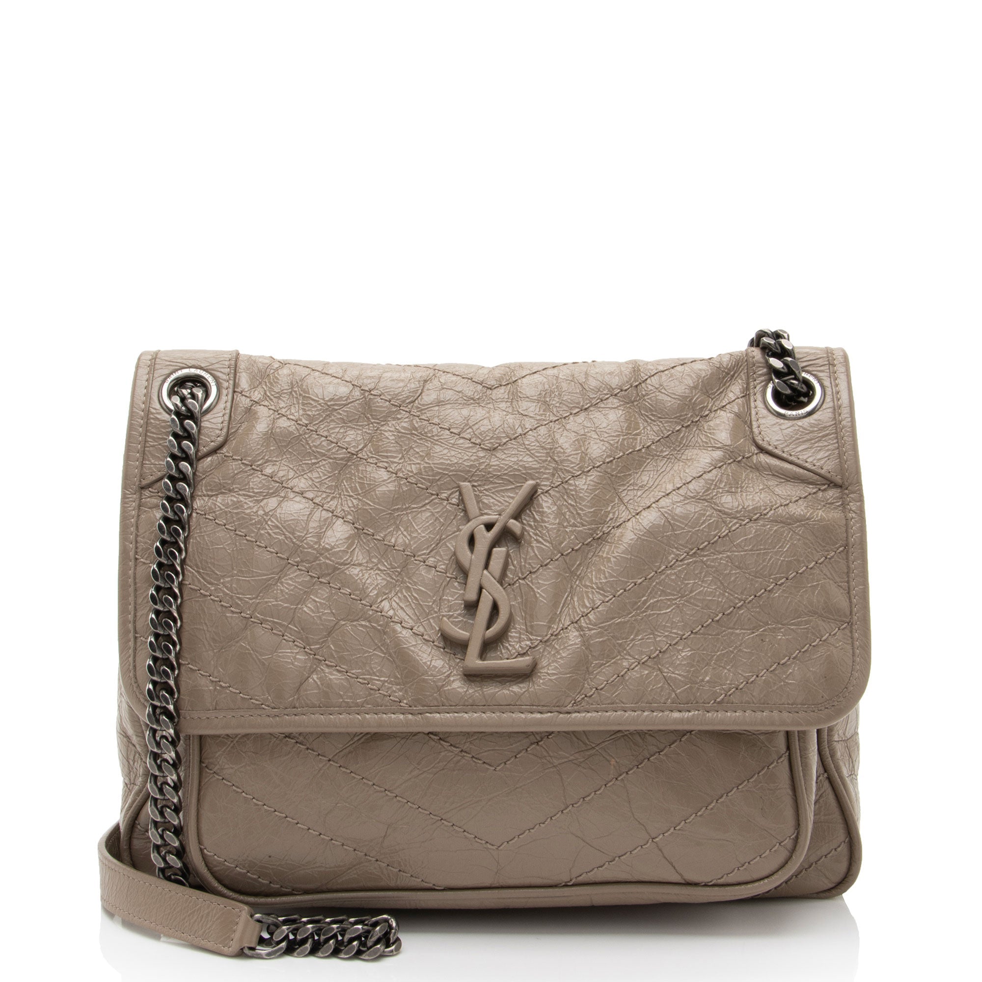 Saint Laurent Crinkled Calfskin Monogram Niki Medium Shoulder Bag