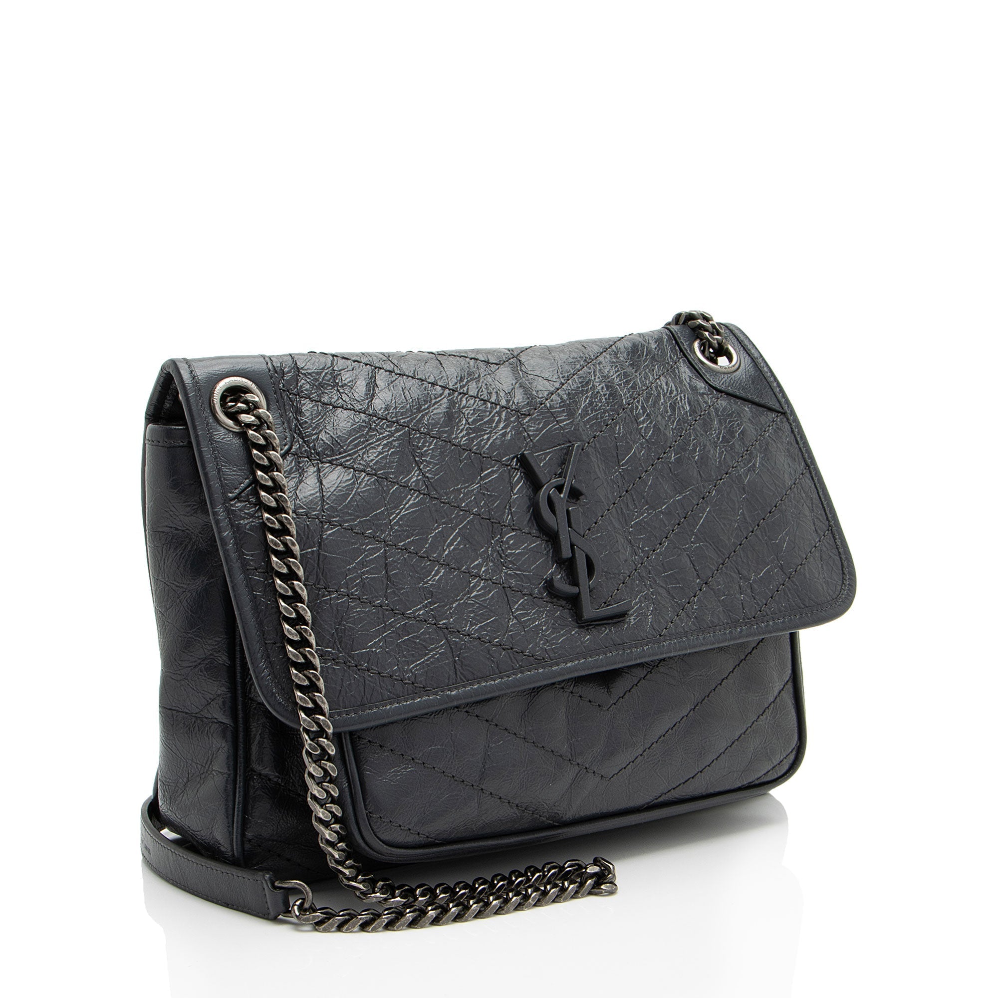 Saint Laurent Crinkled Calfskin Monogram Niki Medium Shoulder Bag