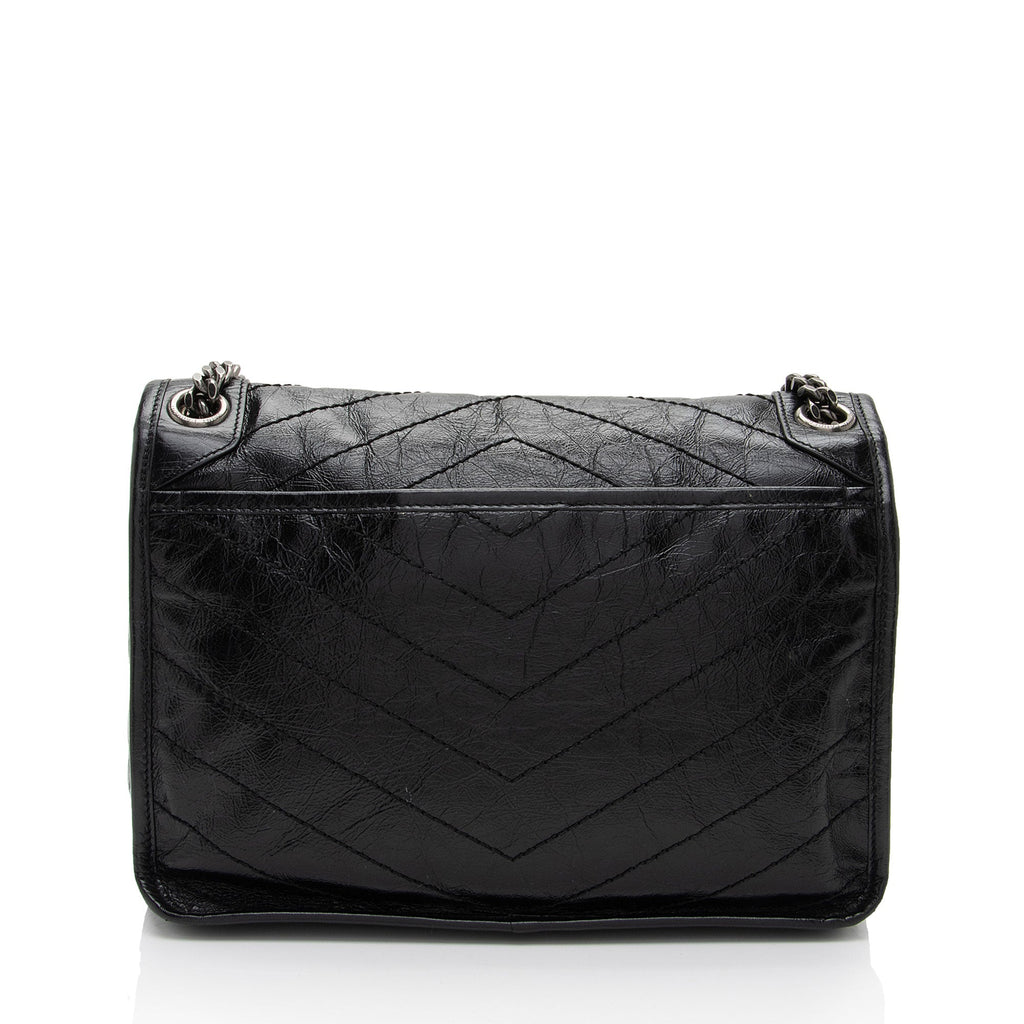 Saint Laurent Crinkled Calfskin Monogram Niki Medium Shoulder Bag