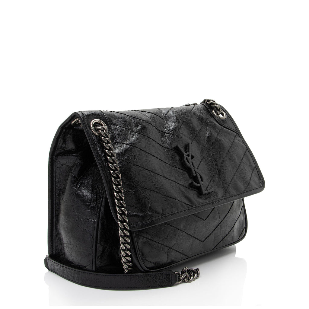 Saint Laurent Crinkled Calfskin Monogram Niki Medium Shoulder Bag