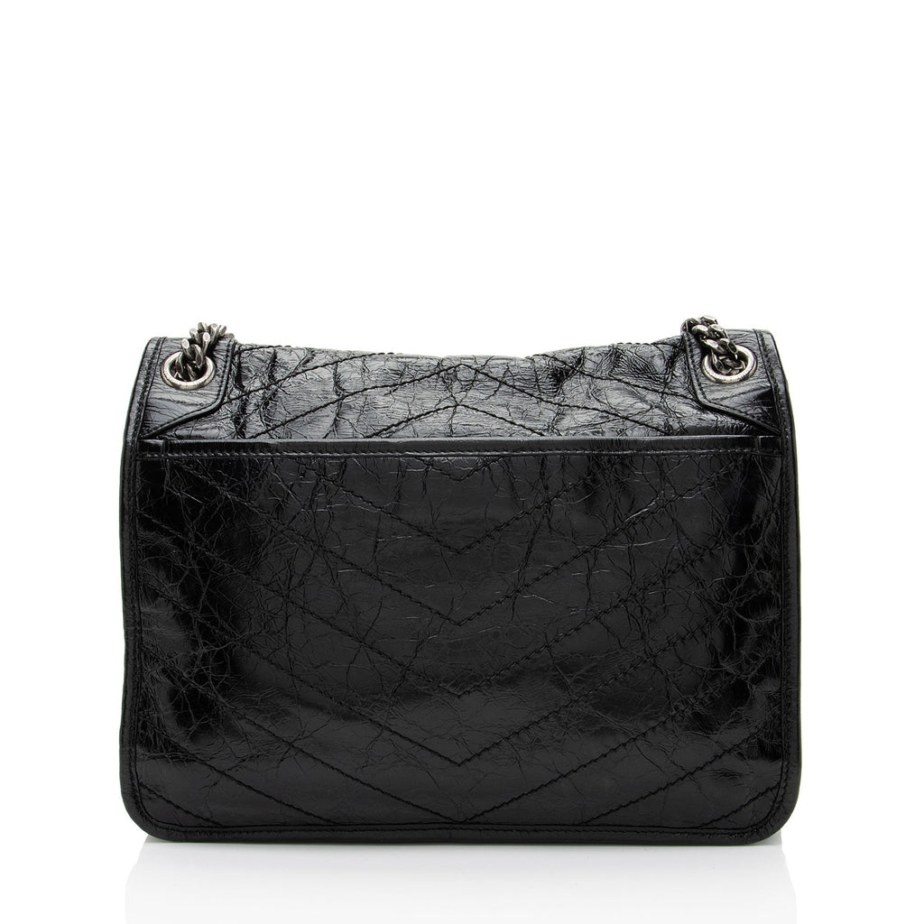 Saint Laurent Crinkled Calfskin Monogram Niki Medium Shoulder Bag