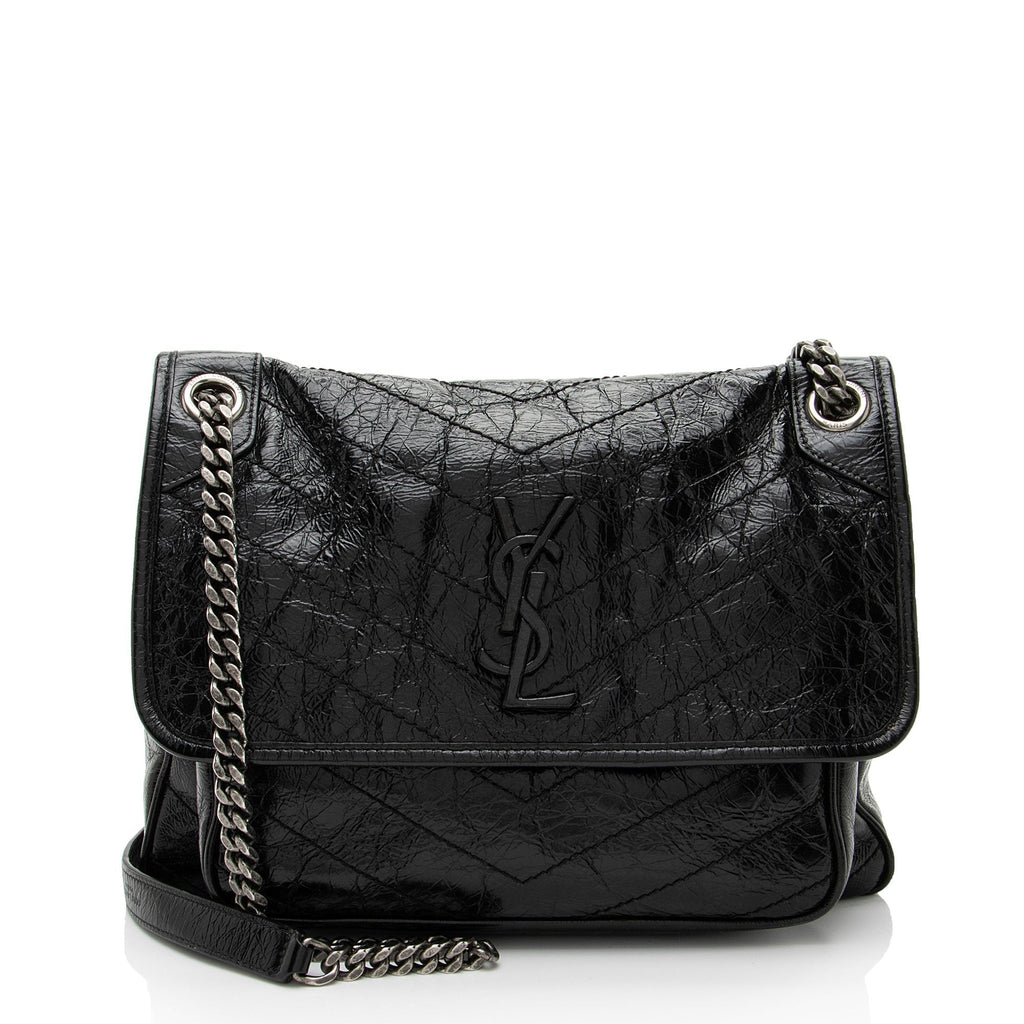 Saint Laurent Crinkled Calfskin Monogram Niki Medium Shoulder Bag