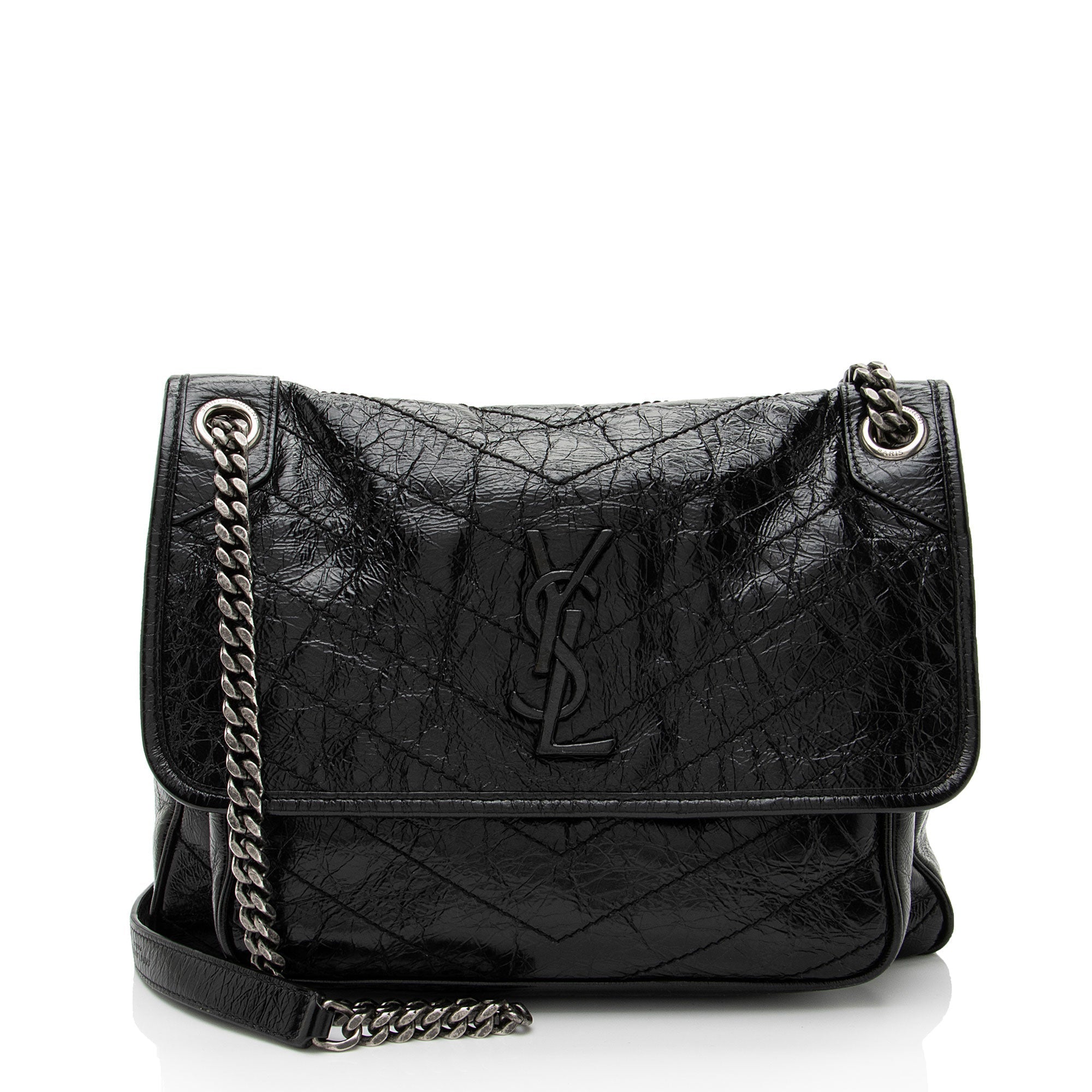 Saint Laurent Crinkled Calfskin Monogram Niki Medium Shoulder Bag