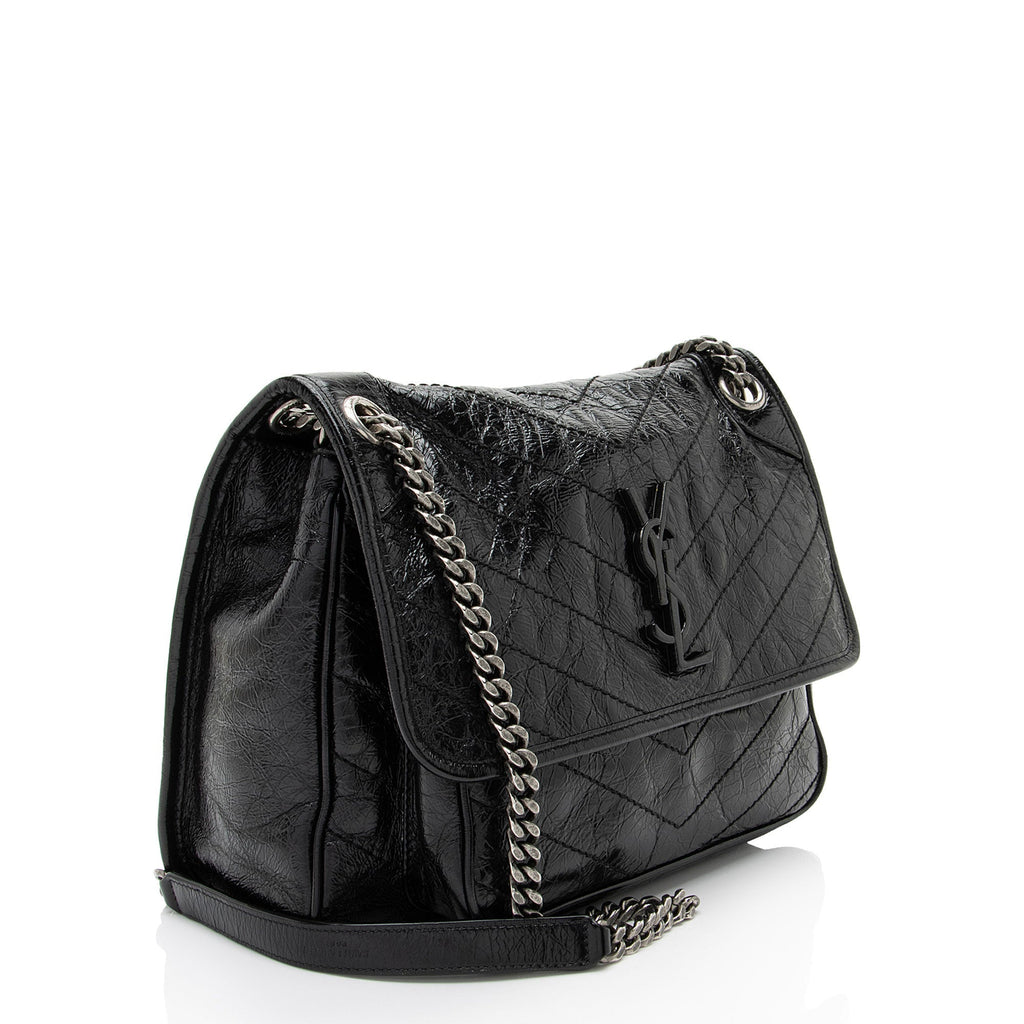 Saint Laurent Crinkled Calfskin Monogram Niki Medium Shoulder Bag